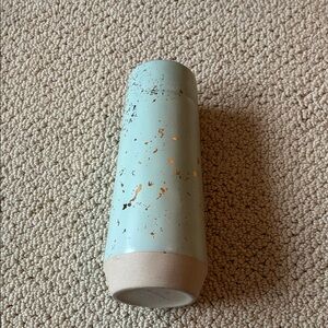 Hearth & Hand with Magnolia Aqua Ceramic Cylinder Vase with Gold Fleck Accents